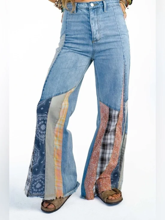 🆕 Three Bird Nest Magnolia Patchwork Flare Women’s Jeans - Picture 4 of 11